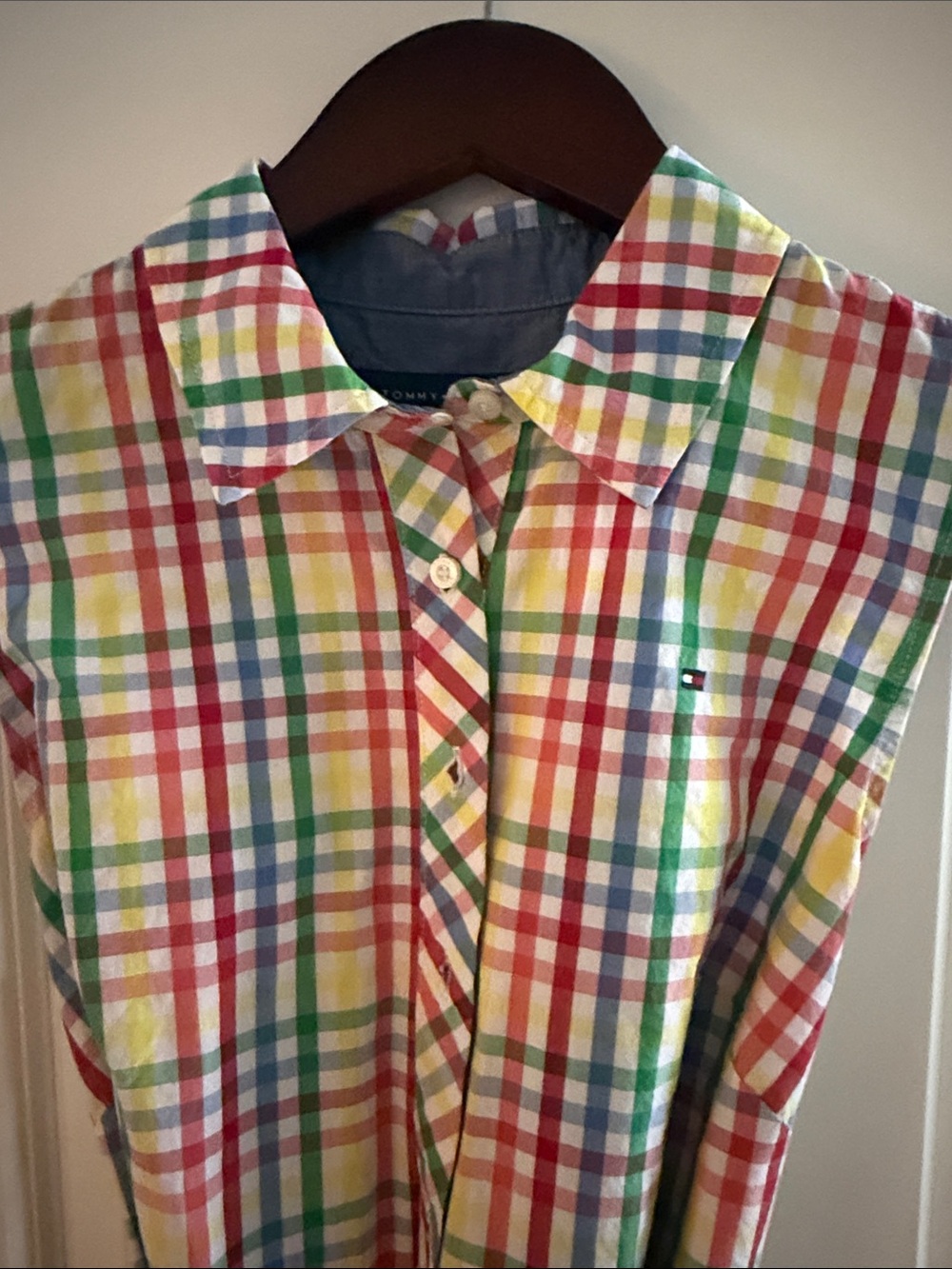 Tommy Hilfiger Multicolor Plaid Sleeveless Shirt Dress with Tie Belt - Picture 3 of 3